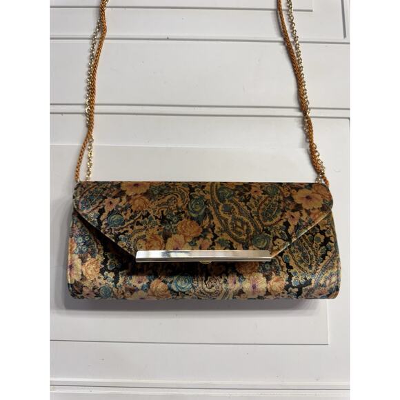 Nina Handbags - Nina New York Velvet Floral Gold Blue Velvet Clutch Shoulder Bag Rope Chain